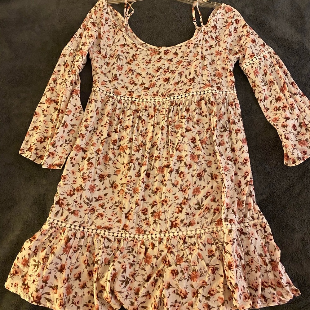 Cream Colored Floral Bohemian Dress